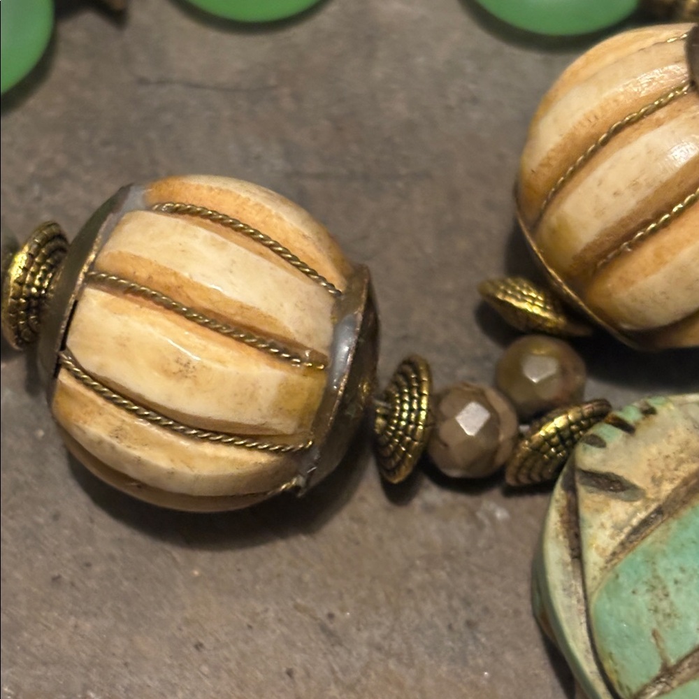 Artisan Green and Gold Beaded Necklace - Picture 8 of 8